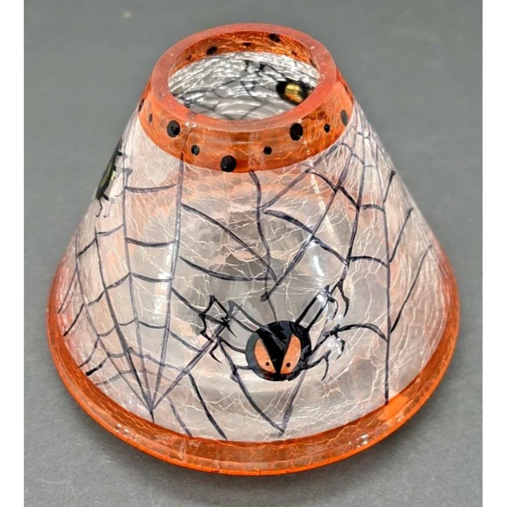 Yankee Candle Halloween Flicke Spider Web Crackle Glass Large Jar Shade Retired